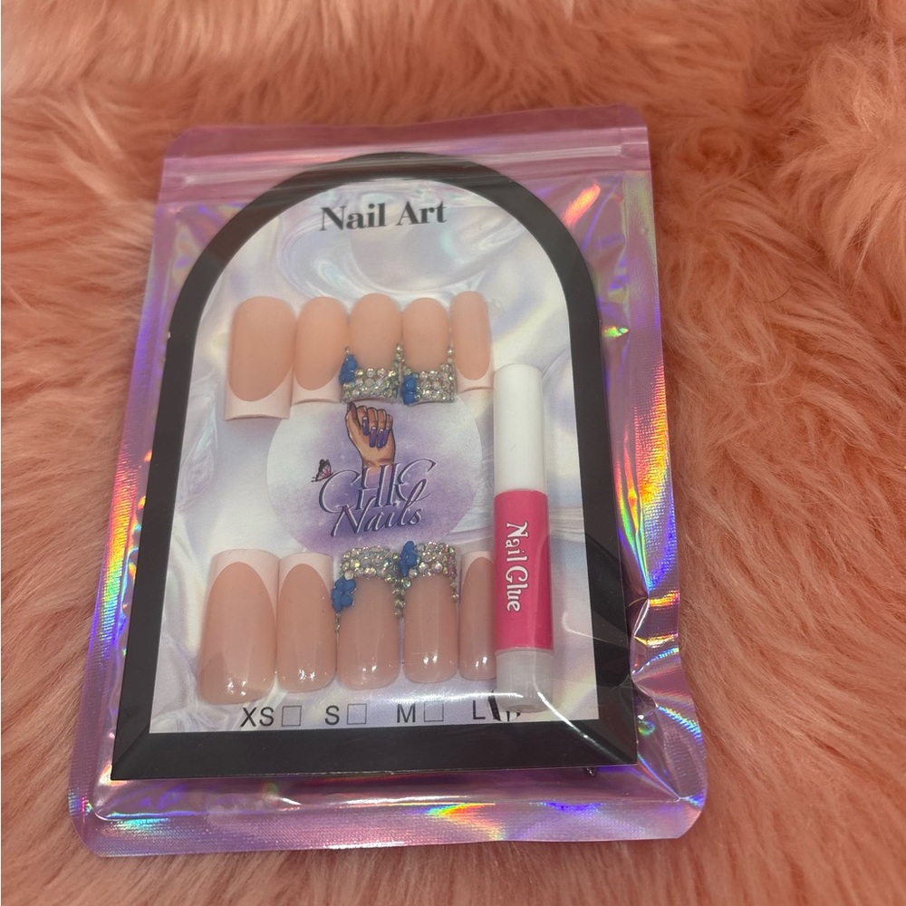 Nail Art Set with Pink and Blue Accents
